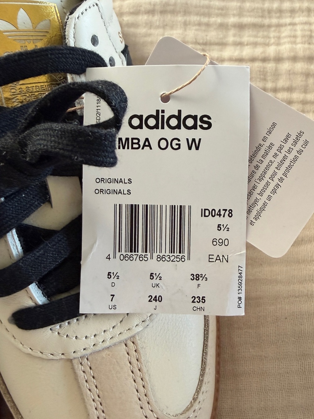 adidas Samba OG W Sneakers in White, Black & Gold - Picture 2 of 5